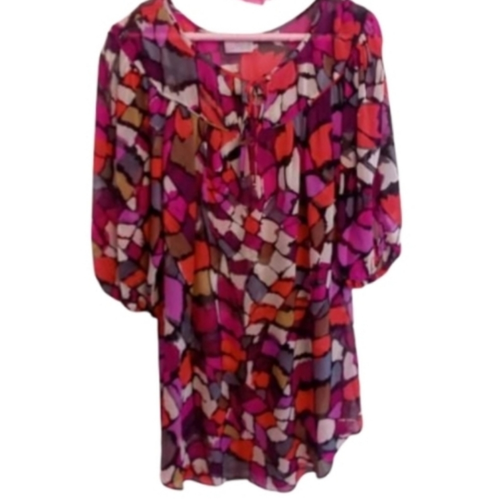 Alice & Trixie Large Art Deco 3/4 Sleeve Flowy Sheer Boho Hippie Dress